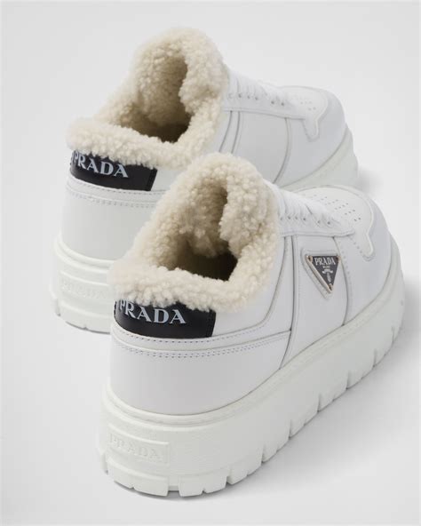 prada fur sneakers|Prada denim sneakers.